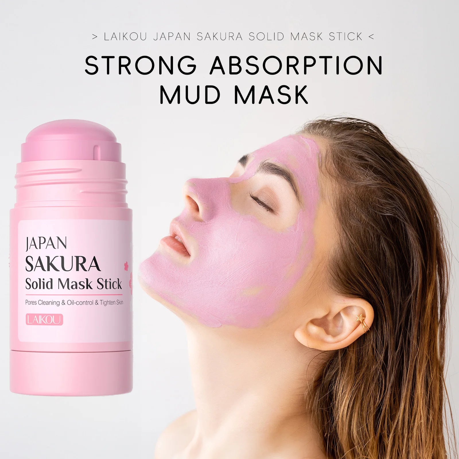LAlKOU Sakura Solid Mud Face Mask Stick Reduces Blackhead Pores Oil Control Moisturizing Deep Cleanser Facial Face Mask 45g
